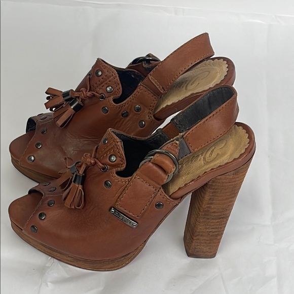 Diesel Shoes - Diesel Brown Leather Peep-Toe Mules